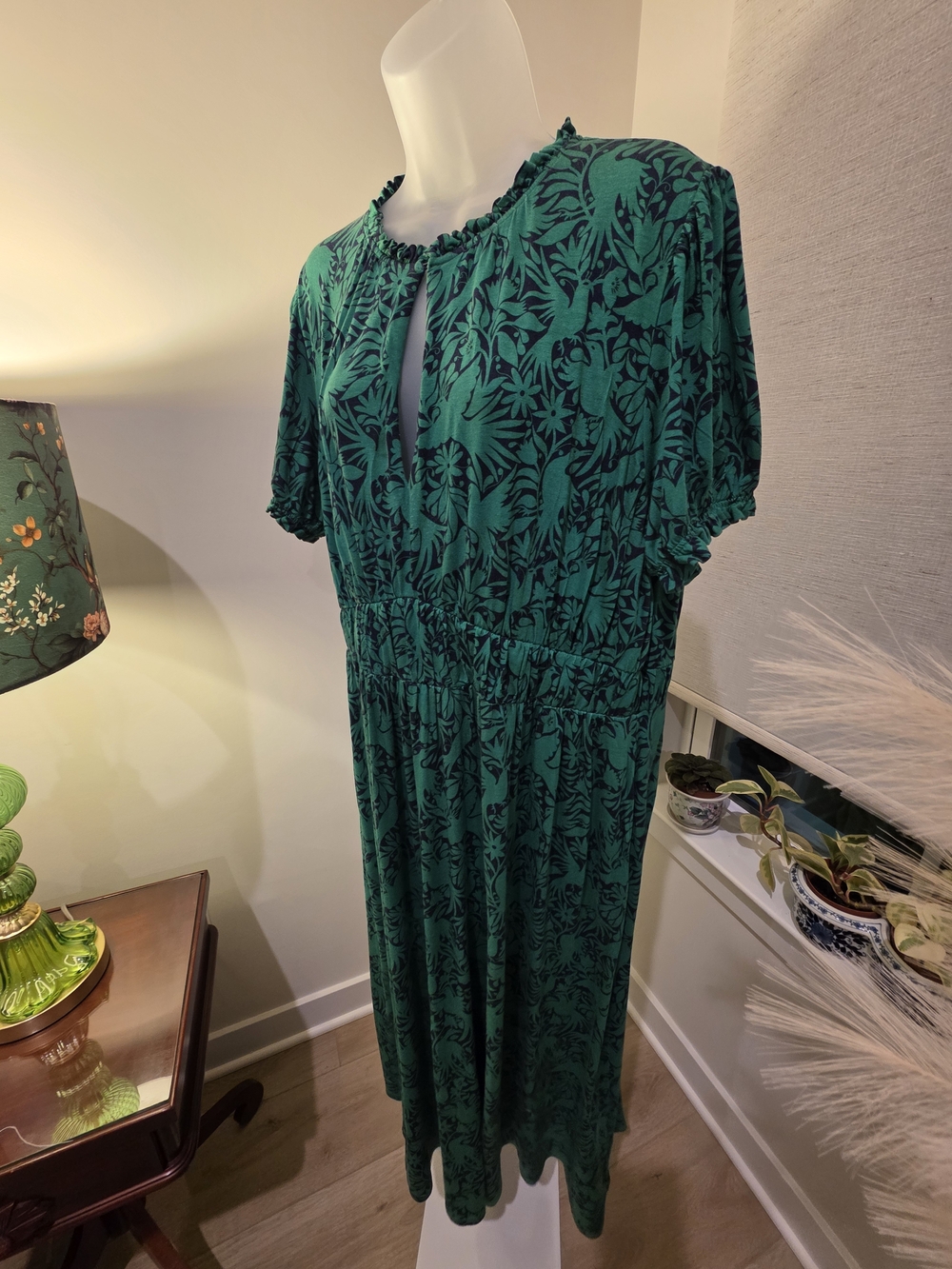 Boden Emerald Green Printed Short-Sleeve Maxi Dress Size 16/18 - Picture 5 of 16